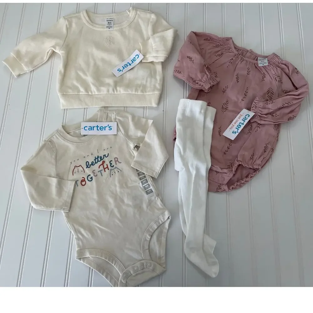NWT Carters 4 Piece Bundle‎ Bodysuit Bubble Sweater Tights Girls 6 Months